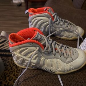 Kids Gray and Red Foamposite Sneakers